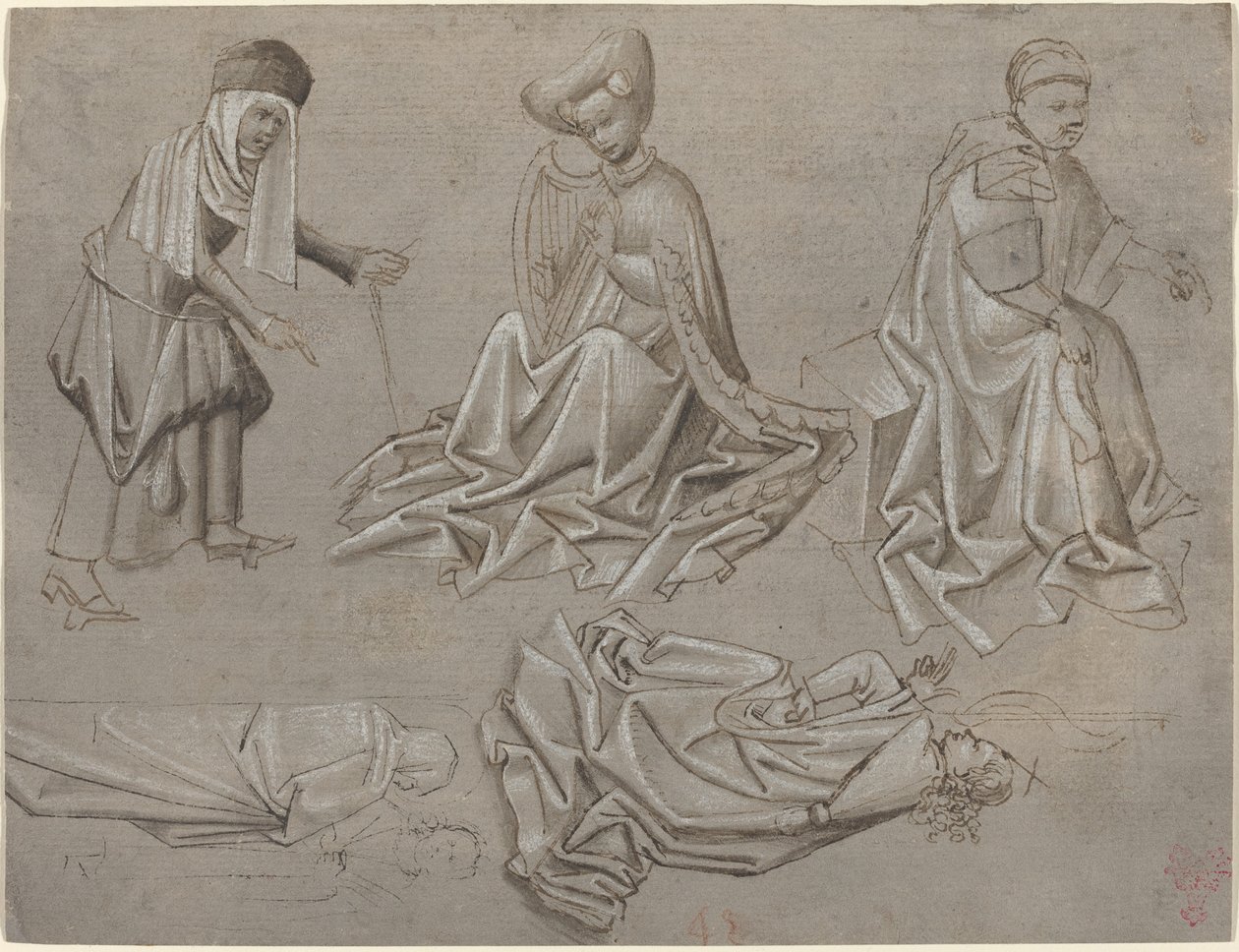 Estudos para Seis Figuras (folha de um livro modelo) [reto] de German 15th Century
