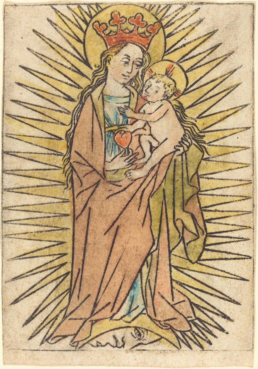 A Madona e o Menino com uma Pera de German 15th Century