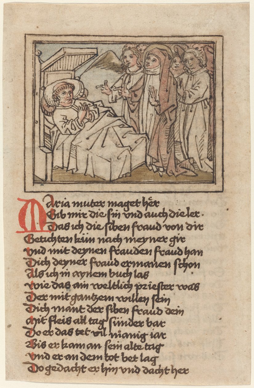A Virgem Aparecendo a um Sacerdote Moribundo de German 15th Century