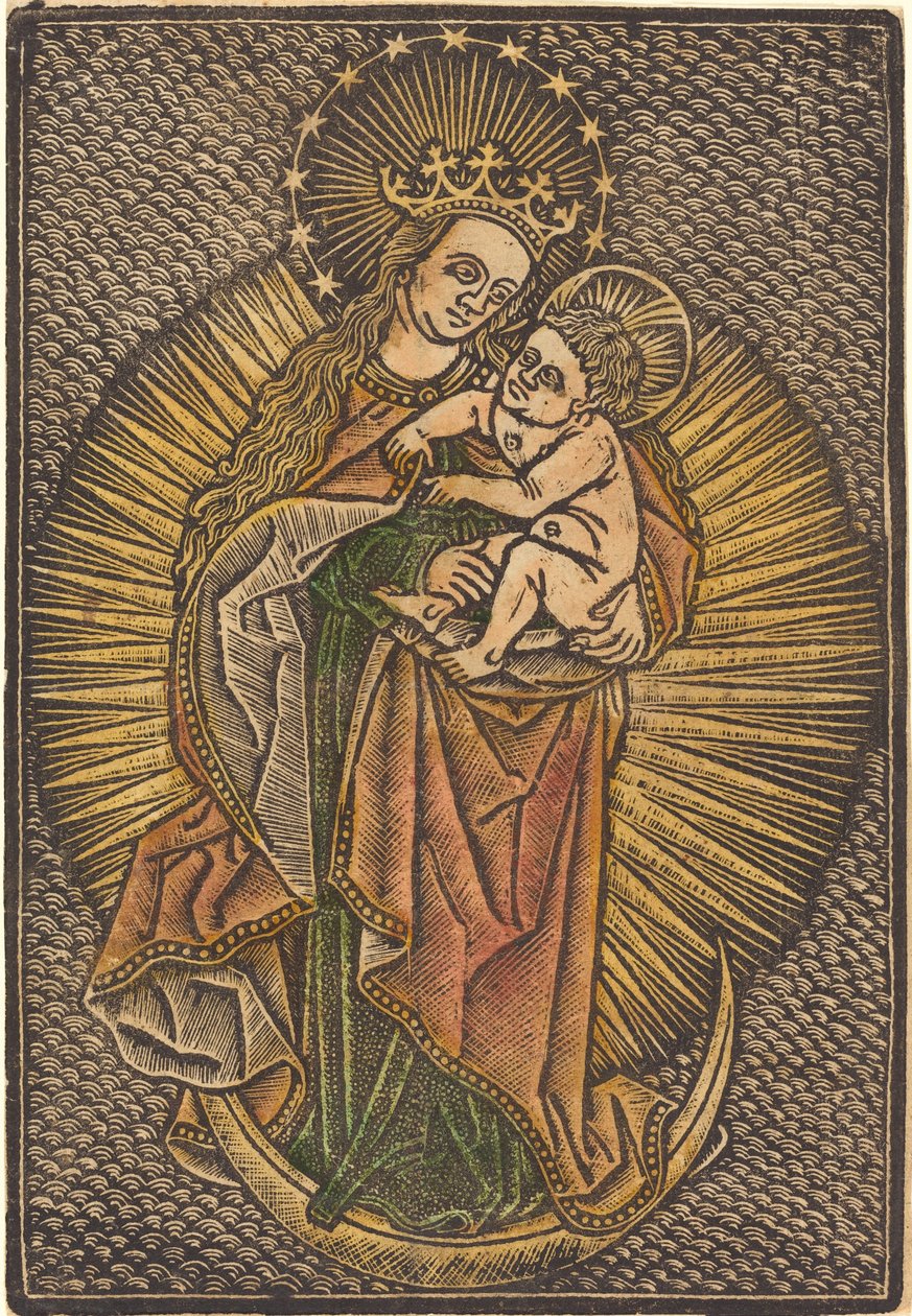 Madonna e criança na glória de German 15th Century or Master of the Meshed Background