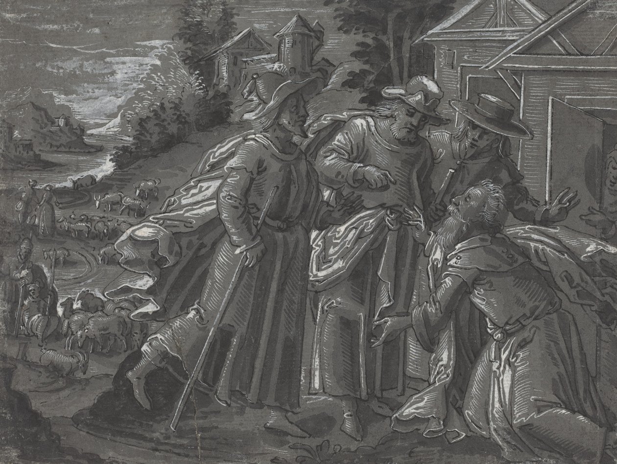 Abraão Entretendo os Anjos [verso] de German 16th Century