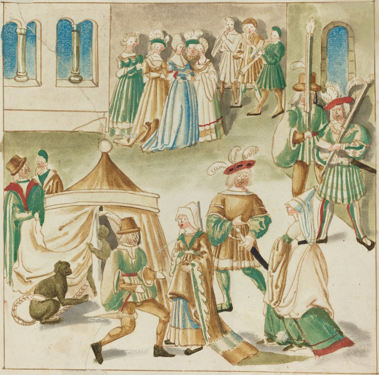 Diversões da corte com dois macacos de German 16th Century