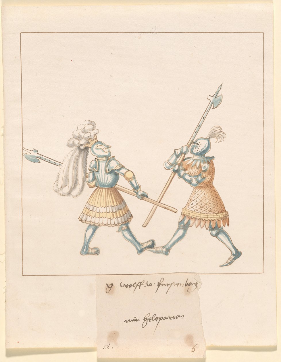 Freydal, O Livro de Justas e Torneio do Imperador Maximiliano I: Combates a Pé (Jousts) (Volume III): G. Wolf von Fürstenberg mit Heleparten, Placa 141 de German 16th Century