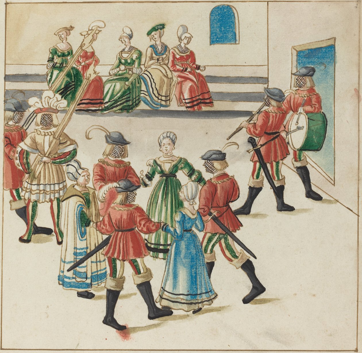Três casais em uma dança circular de German 16th Century