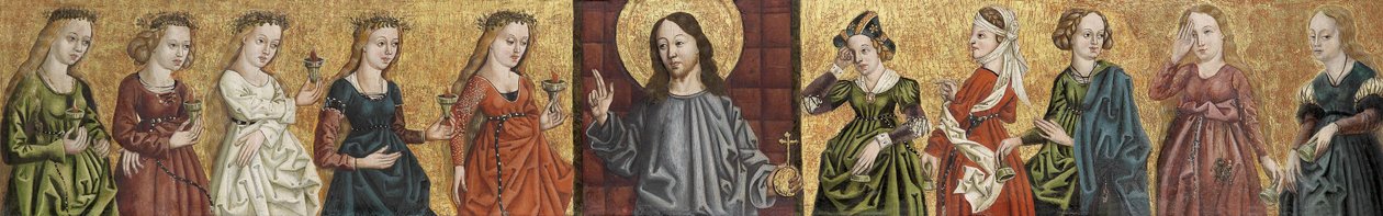 Salvator Mundi, ladeado pelas Virgens Sábias e Loucas, c. 1500 de German Master
