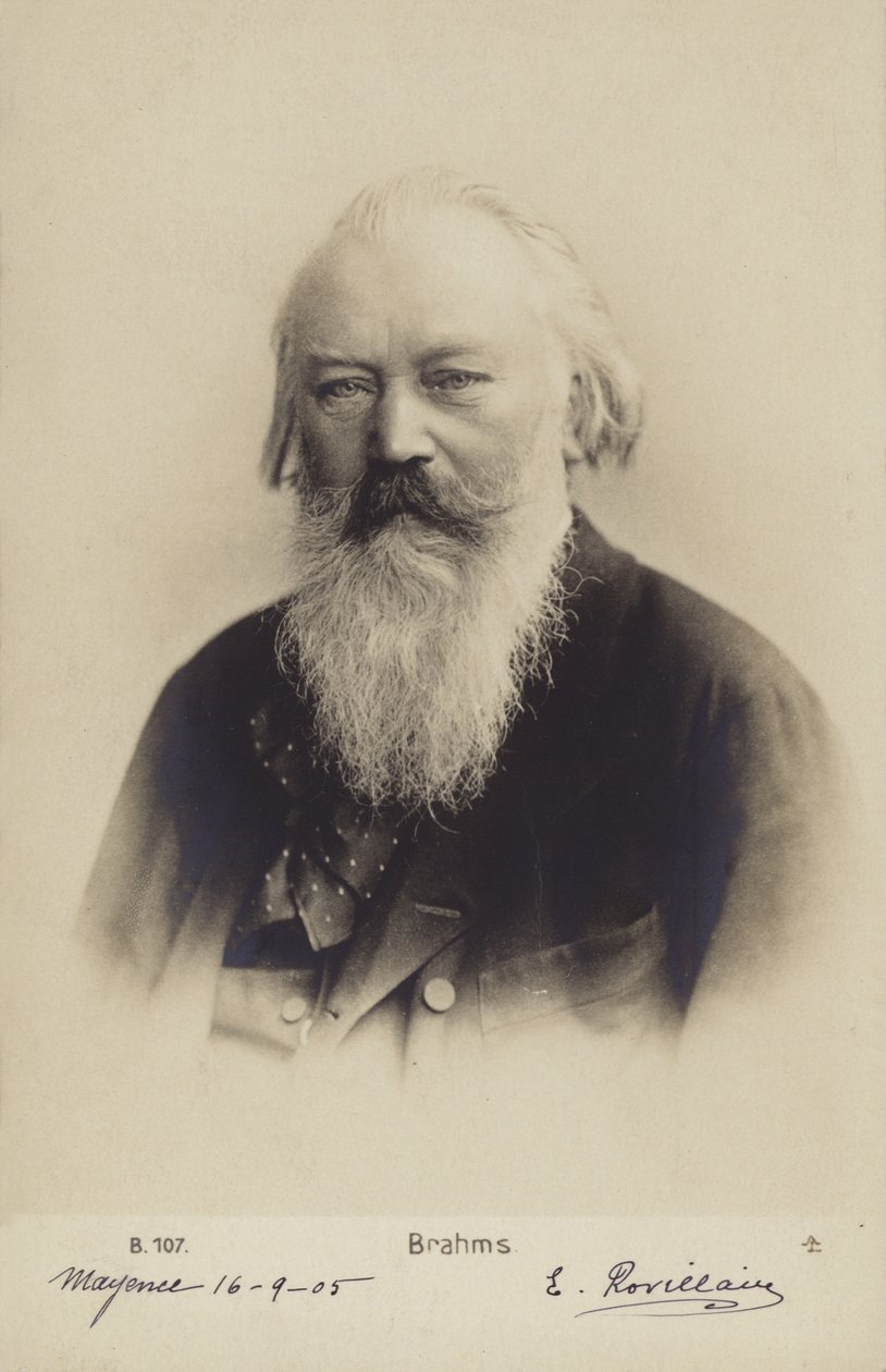 Johannes Brahms, compositor e pianista alemão (1833-1897) (fotografia a preto e branco) de German Photographer