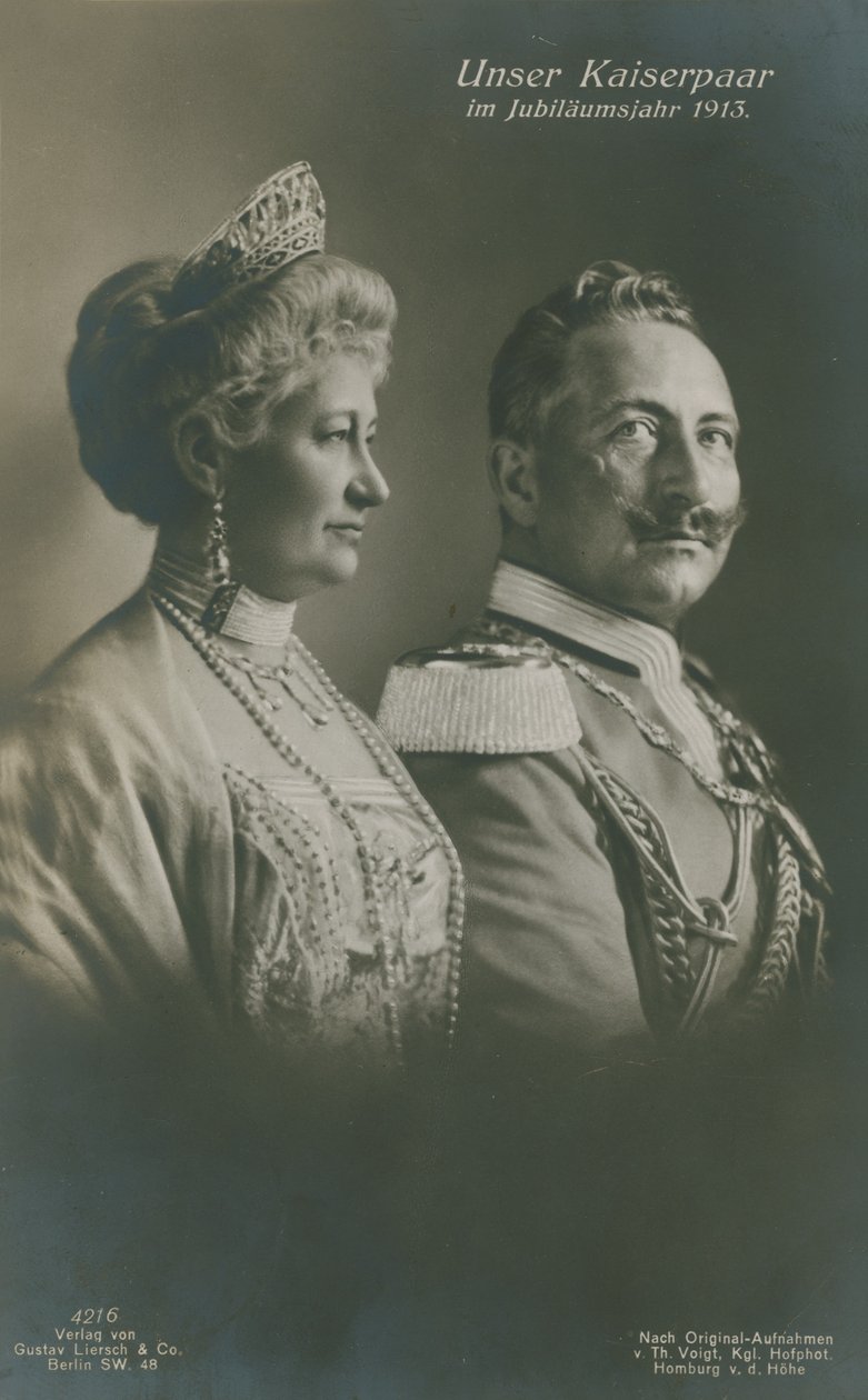 O Kaiser Wilhelm II e a Imperatriz Augusta Victoria da Alemanha no ano do seu Jubileu de Prata de German Photographer