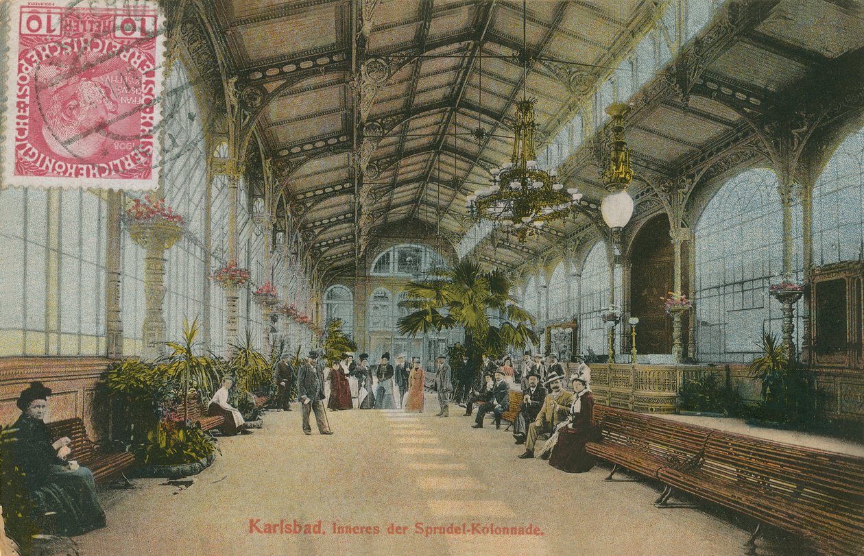 Karlsbad - no interior da Colunata. Postal enviado em 1913. de German Photographer
