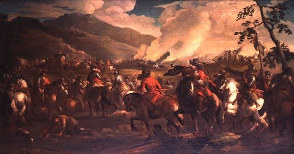 Uma Batalha de Cavalaria (óleo sobre tela) de German School