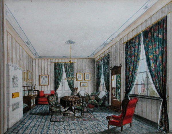 A Drawing Room Interior, c.1855 (aguarela sobre papel) de German School