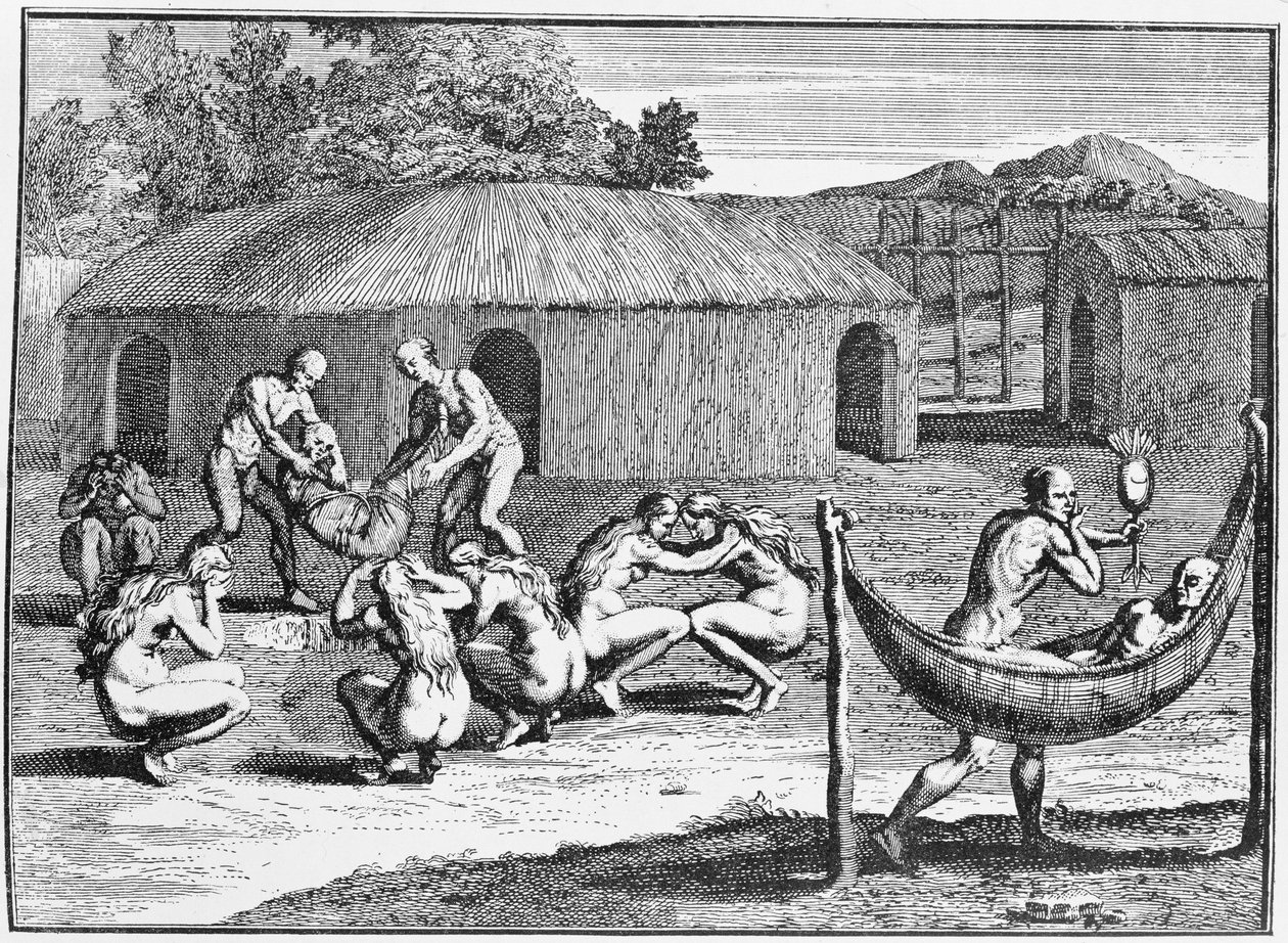 Uma cerimônia fúnebre, reproduzida do livro de David Herzliberger, pub. em 1748, de "O Romance do Rio da Prata", vol. Eu, por WH Koebel, 1914 de German School