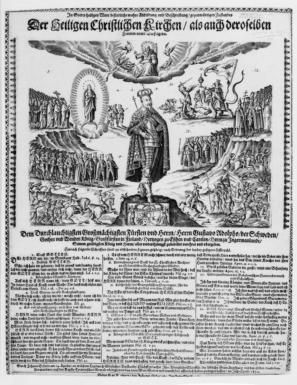 Uma revista alemã retratando Gustavus Adolphus como o campeão da causa protestante de German School