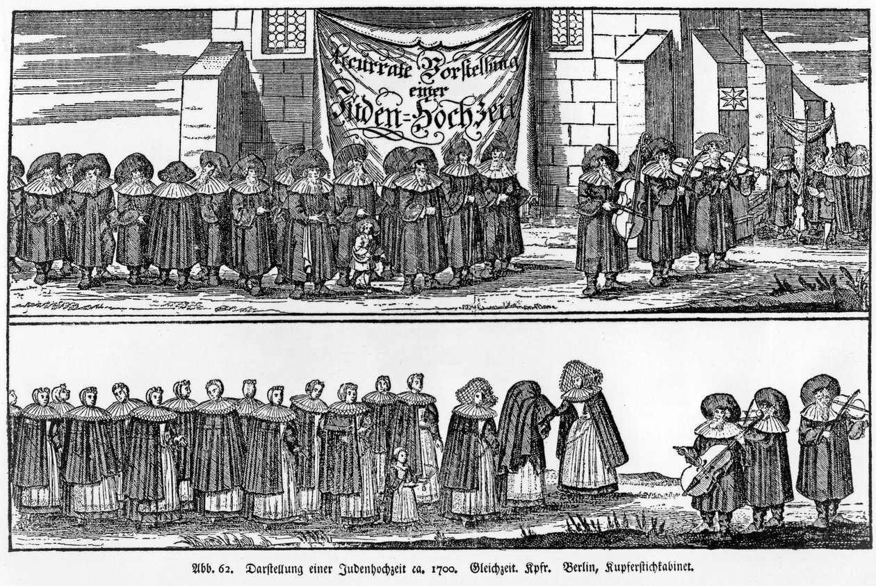Uma procissão de casamento judaico de c.1700 de German School