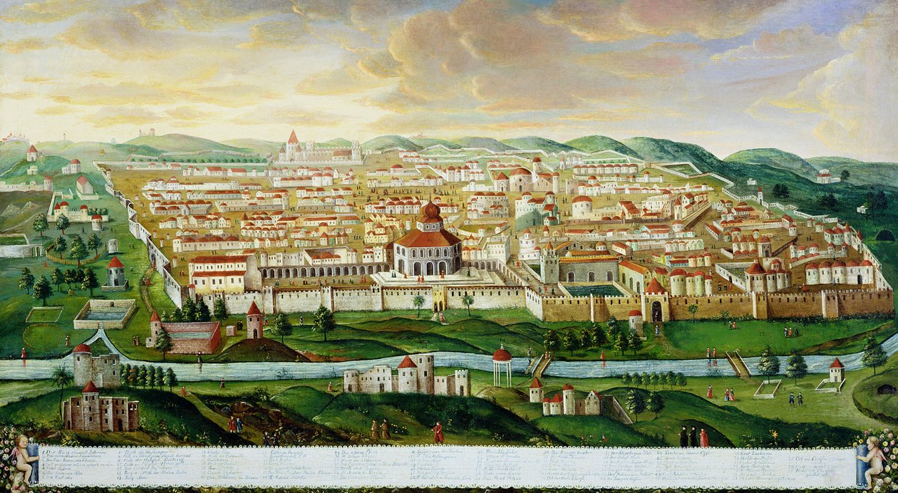 Uma vista da cidade murada de Jerusalém, c.1740 de German School