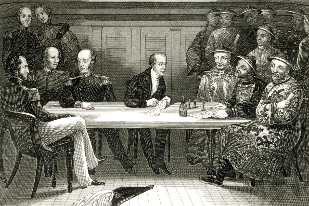 Uma conferência em Chusan entre o Commodore Bremer e Chang, um oficial chinês, a bordo do HMS Wellesley, 4 de julho de 1841 de German School