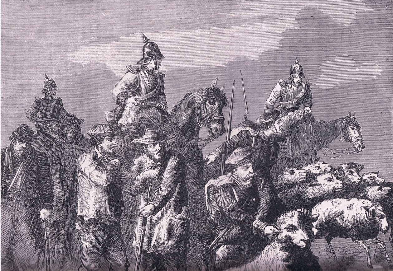 Um grupo de busca, Cassells History of the War between France and Germany publicado por Cassell and Company Limited, c.1890 (litho) de German School