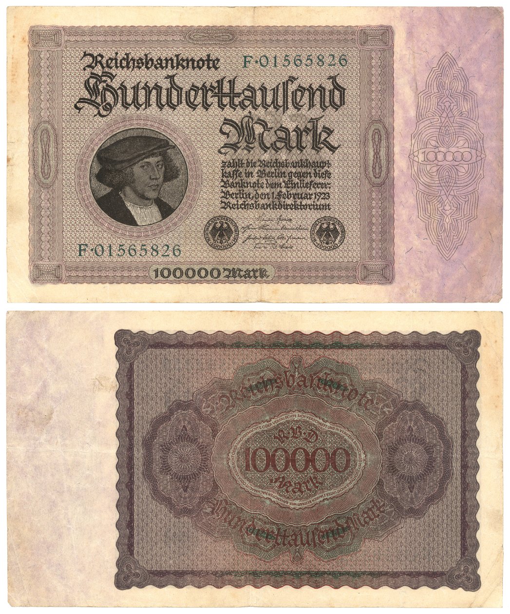 Nota de cem mil marcos, 1923 (recto e verso) de German School