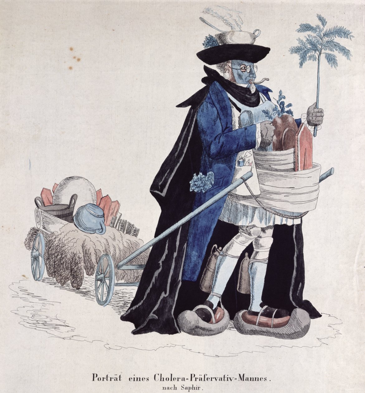 Um homem protegido contra a cólera durante a epidemia de 1832 de German School