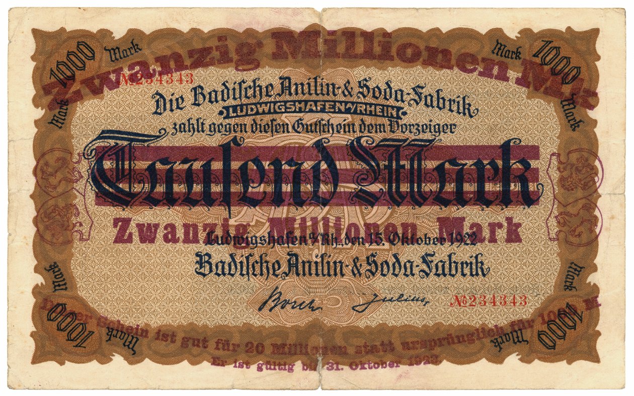 Uma nota de vinte milhões de marcos, 1922 de German School