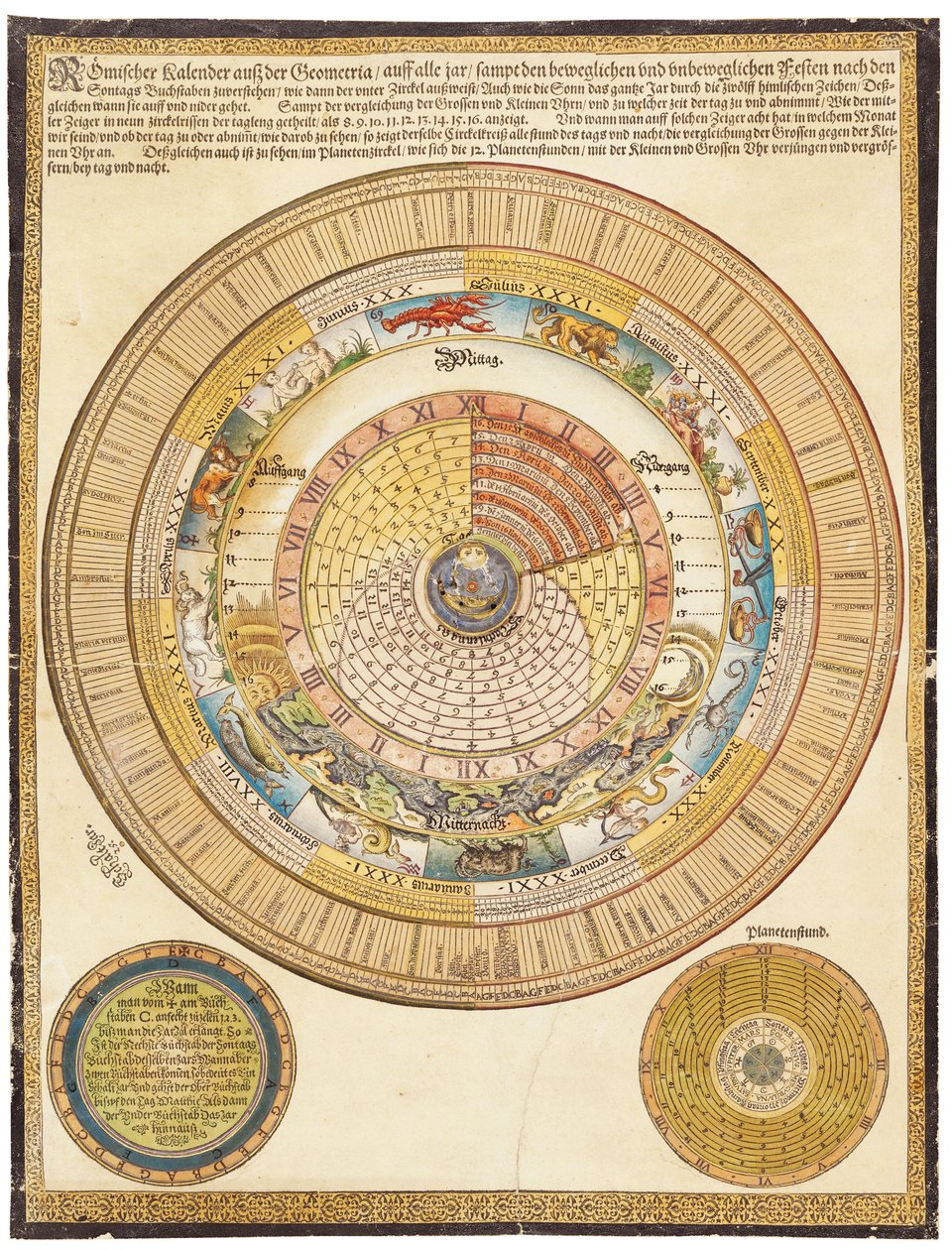 Um calendário de parede com volvelle, século 16 de German School