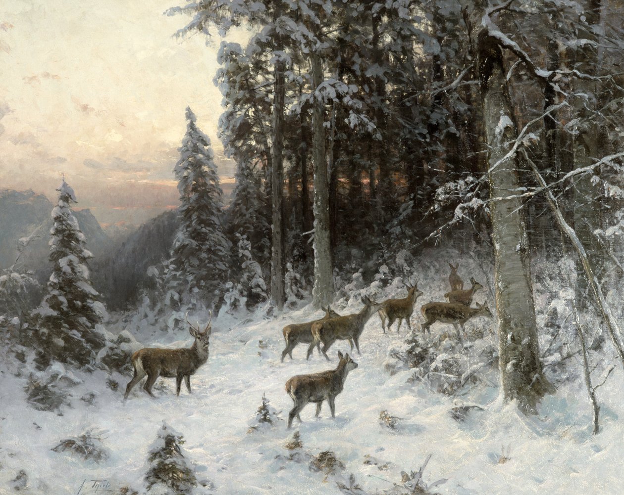 Uma noite de inverno na Floresta Negra, c.1880 de German School