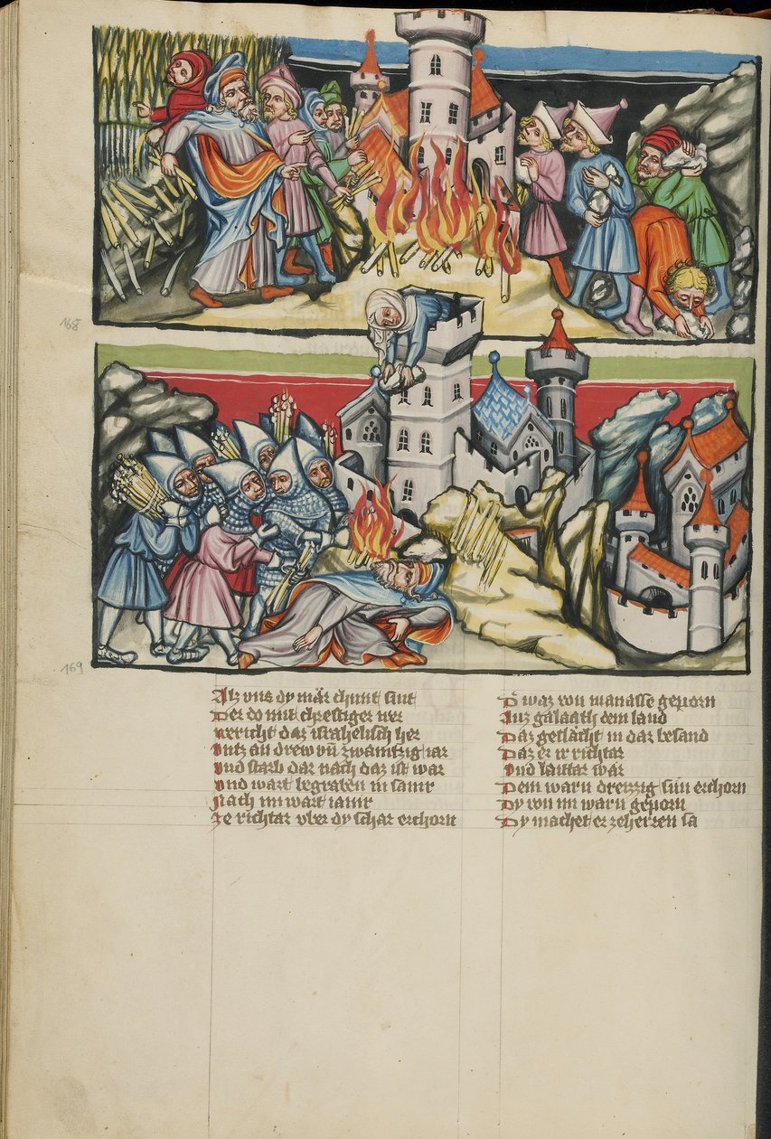 Iluminações Abimelech de Weltchronik Ms 33 fol. 137v, c.1400-10 (têmpera, tinta dourada e prateada, tinta em pergaminho) de German School
