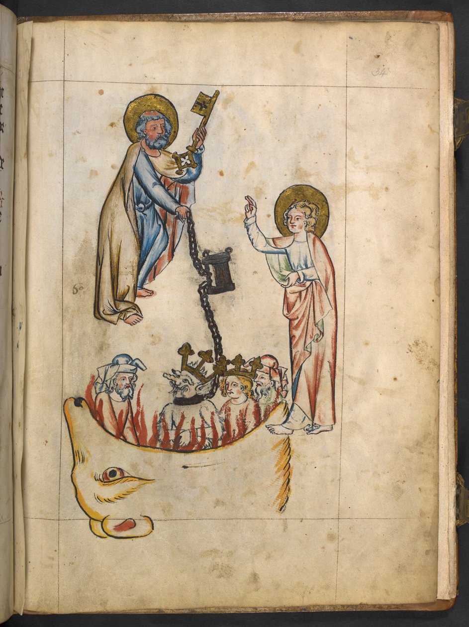 Adicionar MS 15243 f.34r Anjo segurando a chave de um poço sem fundo, ilustração de 