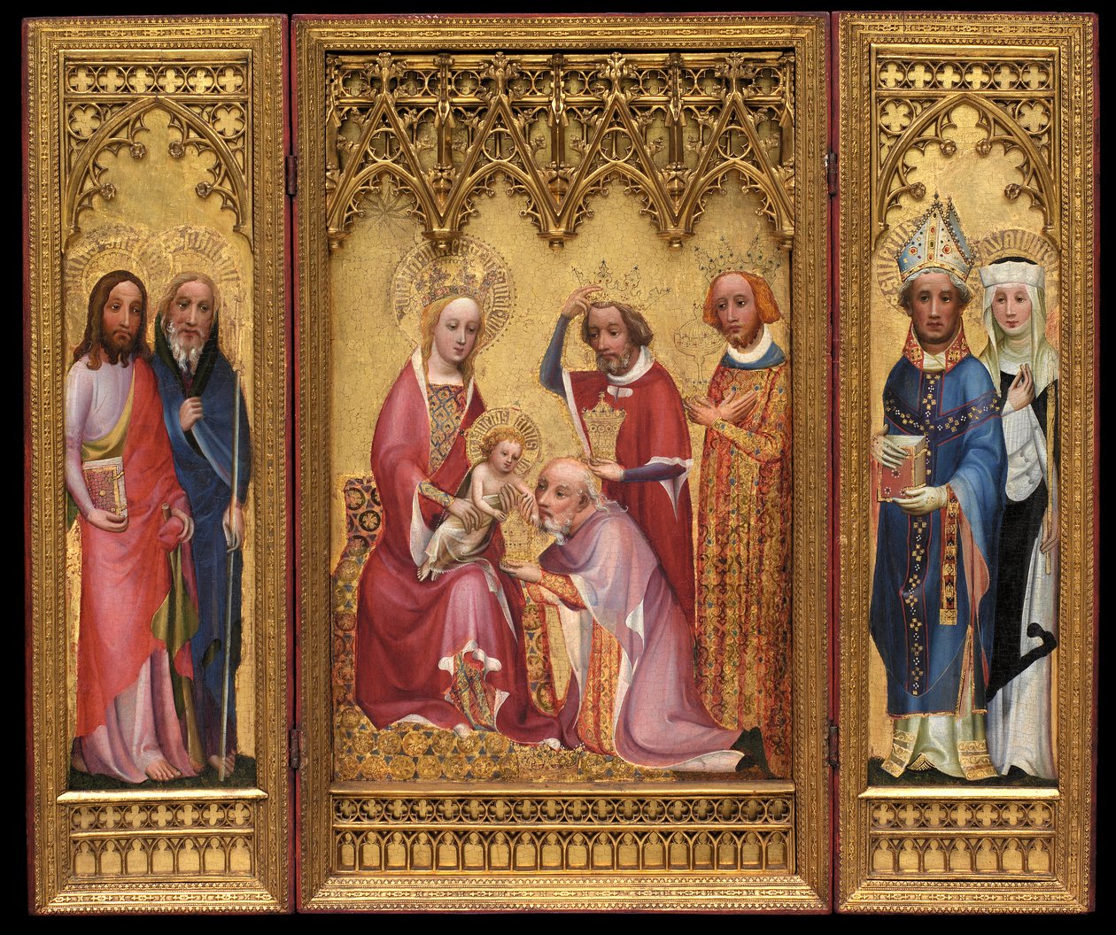 Adoração dos Magos, São Severo e São Walburga, São Tiago e São Filipe, c.1410 (óleo e douradura no painel de carvalho) de German School