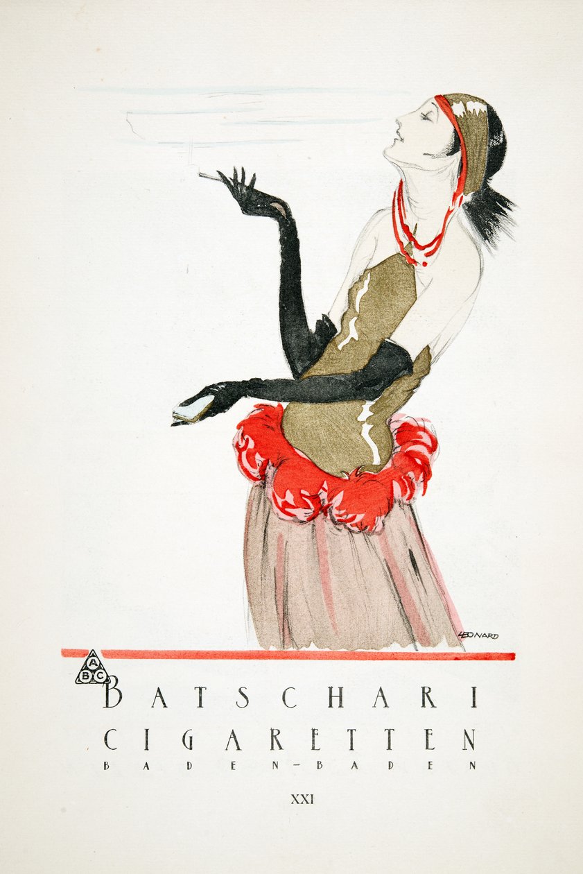 Anúncio de "Batschari Cigaretten", de Styl, pub.1922 (impressão em pochoir) de German School