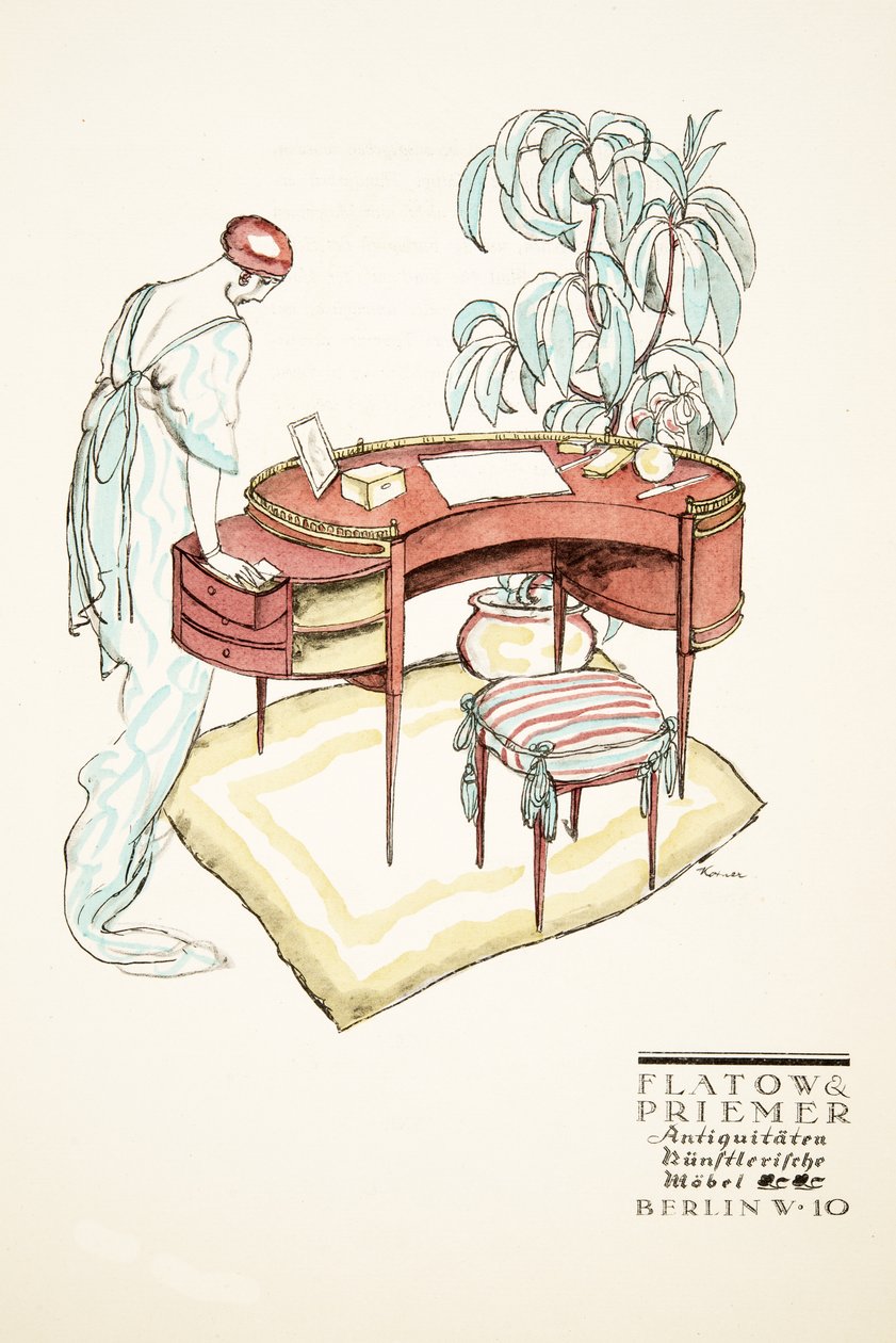 Anúncio de Flatow  Priemer, Antiques, de Styl, pub.1922 (impressão pochoir) de German School
