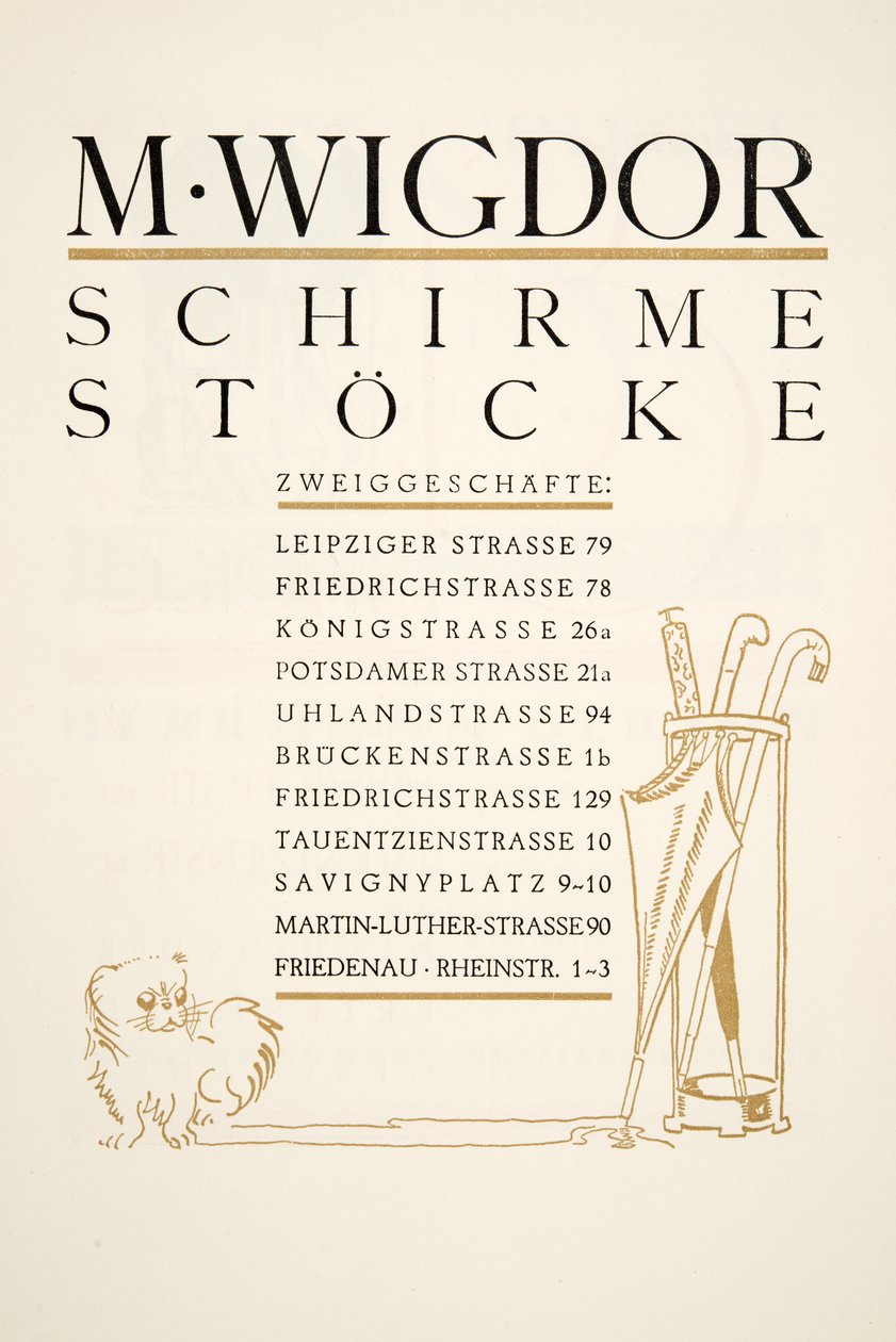 Anúncio para M. Wigdor, Umbrella Stores, de Styl, pub.1922 (pochoir print) de German School