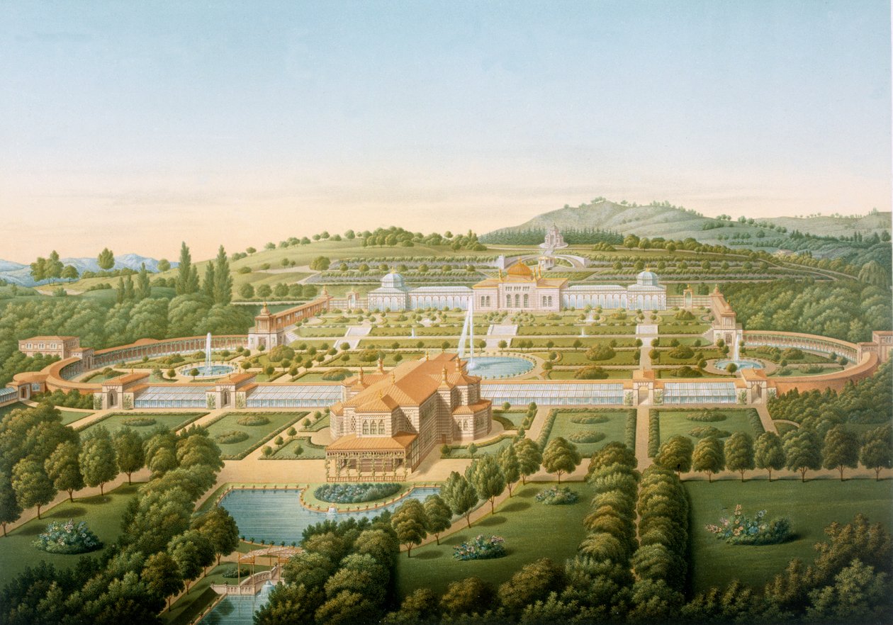 Vista aérea da vila do rei Guilherme de Wurtemberg, publicada em 1860 de German School