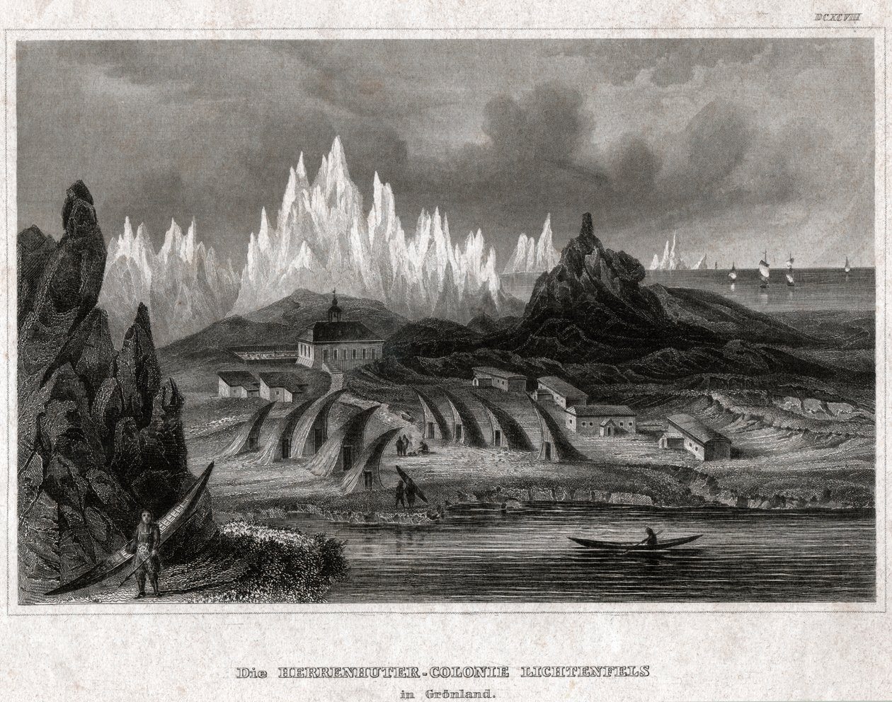 Akunnat, Gronelândia. (gravura, ca. 1850) de German School