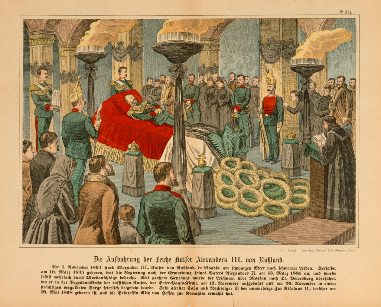 Alexandre III da Rússia no estado em 1 de novembro de 1894 (panfleto pictórico publicado por C. Burckhardt, Weissenburg, 1894 de German School