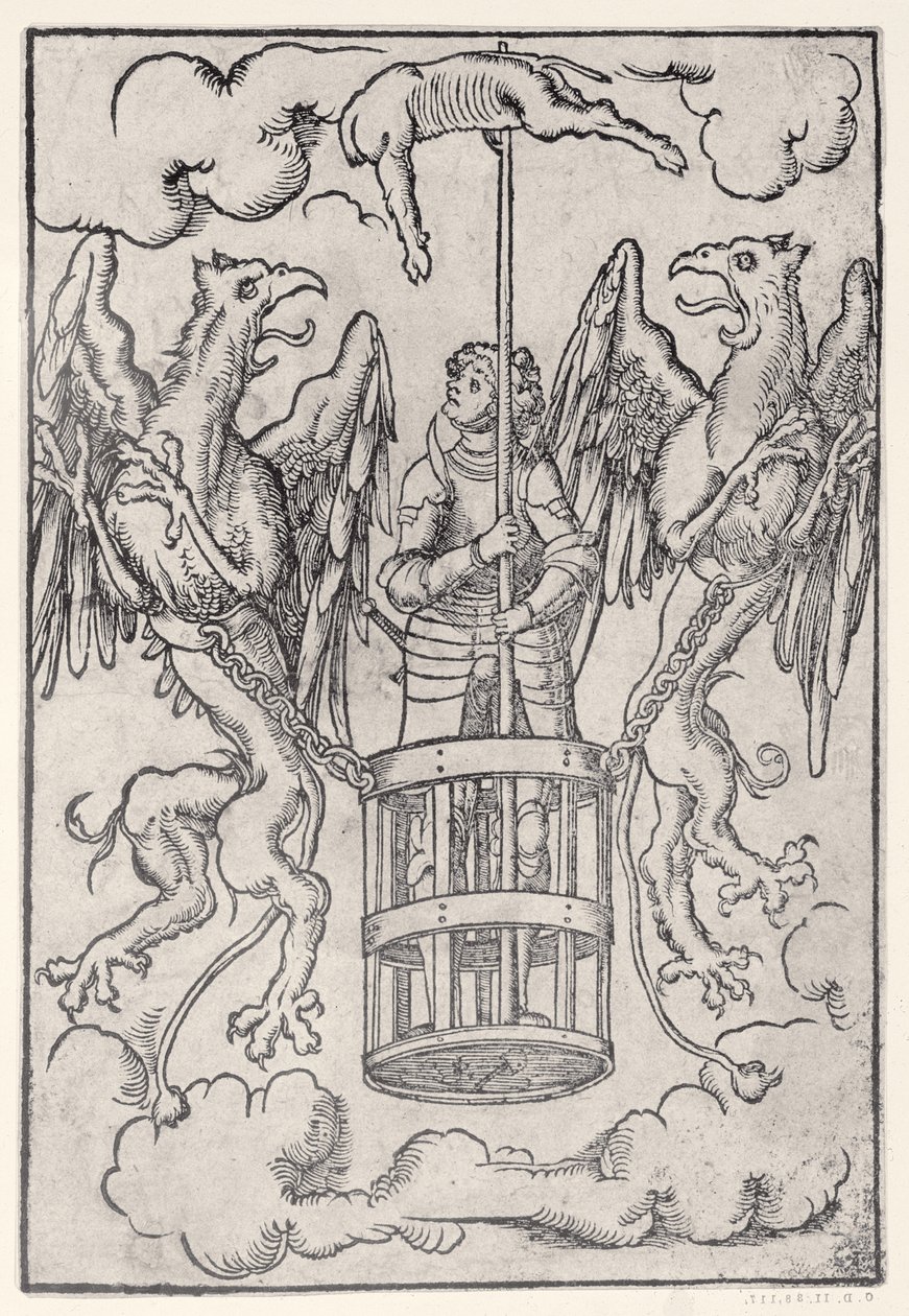 Alexandre, o Grande, levado ao ar por dois grifos, c.1525 de German School