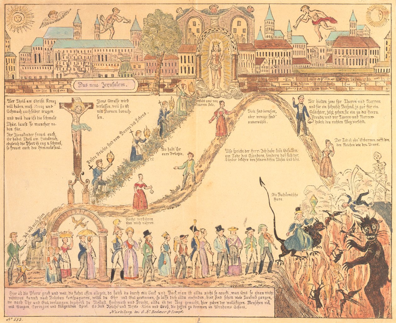 Representação alegórica de cristãos e da vida terrena, publicada por GN Benner, Nuremberg, c.1830 de German School