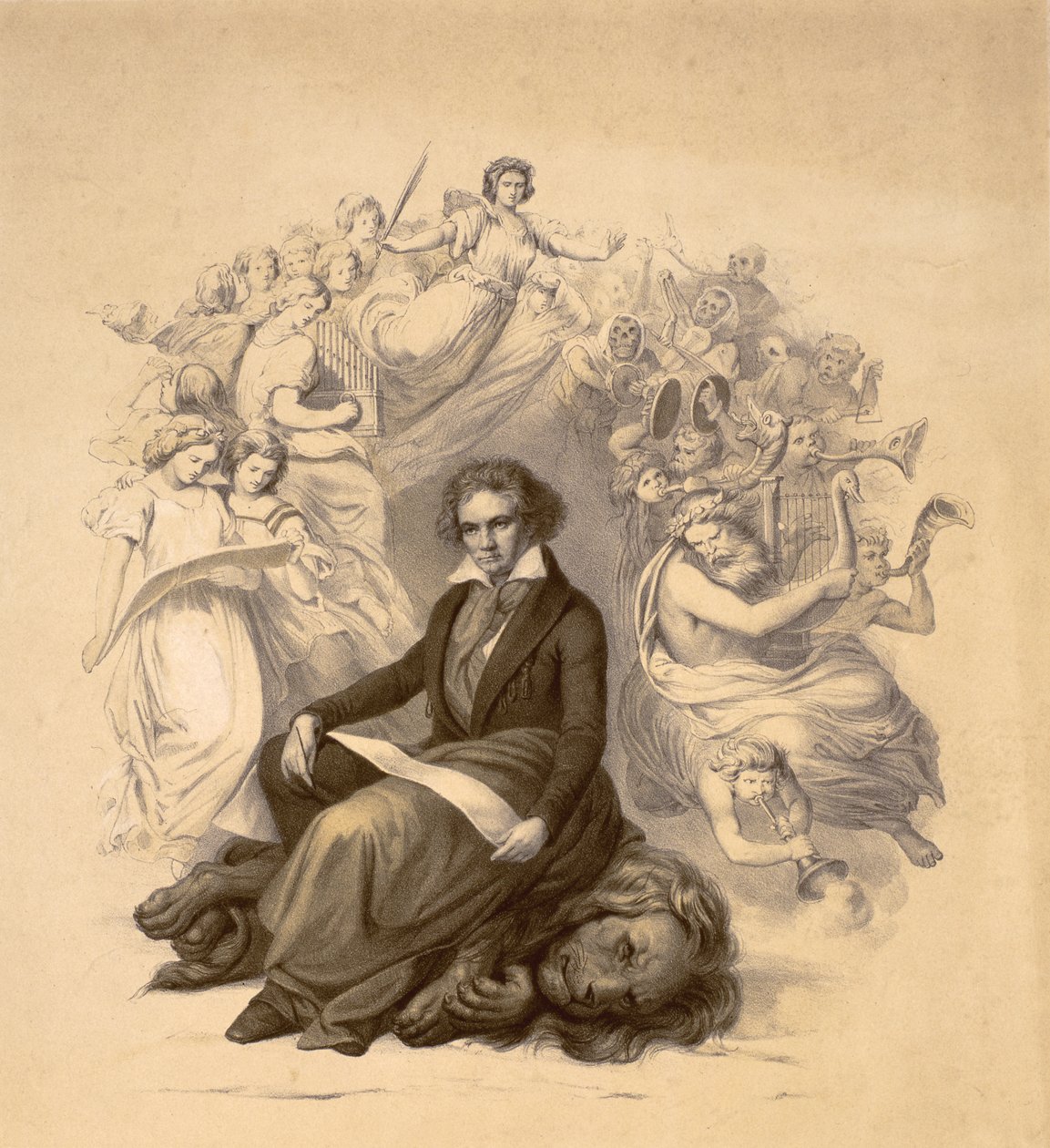 Retrato alegórico de Ludwig van Beethoven (1770-1827) de German School