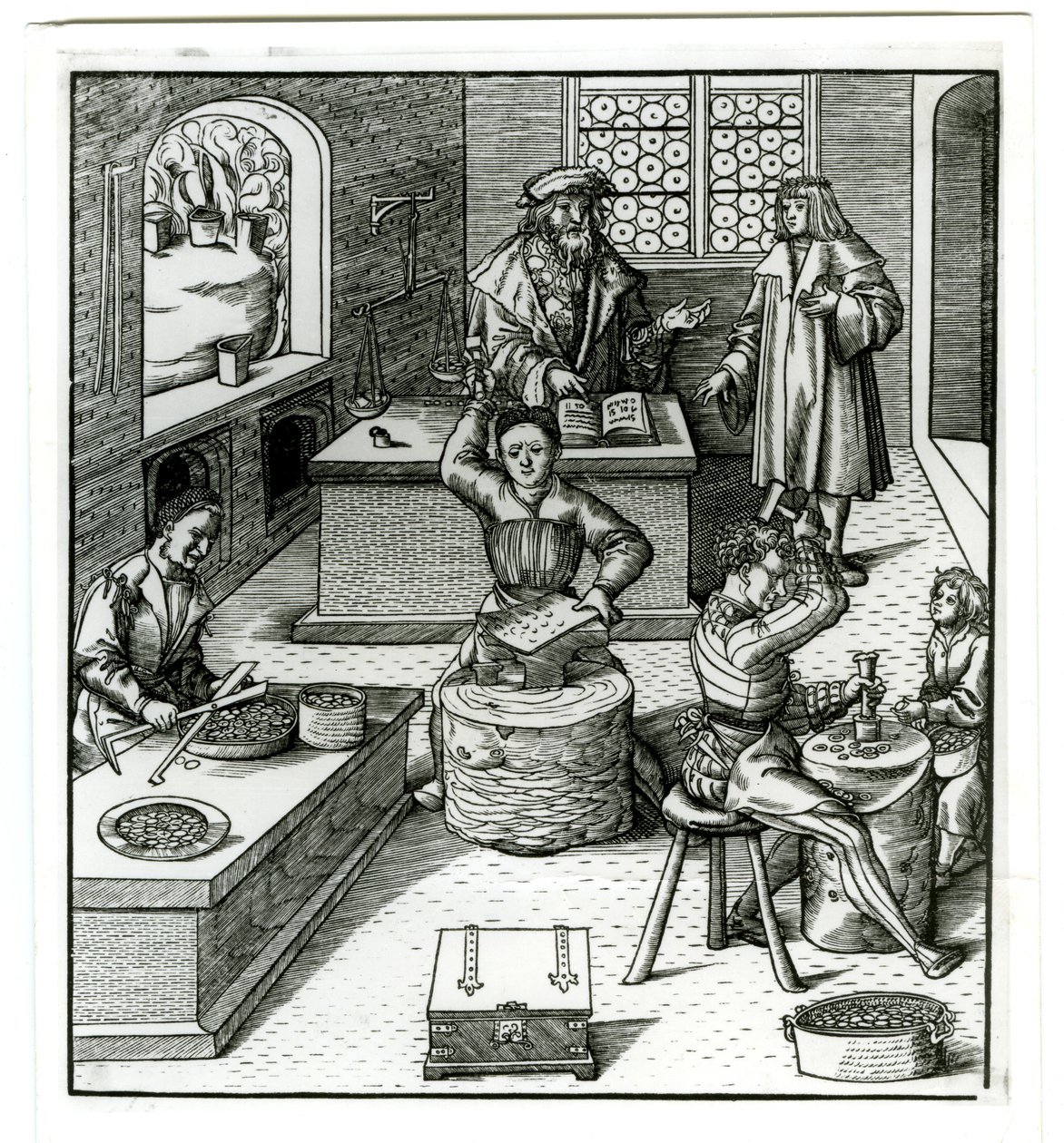 Uma casa da moeda europeia do início do século XVI, de Der Weisskunig (gravura) de German School