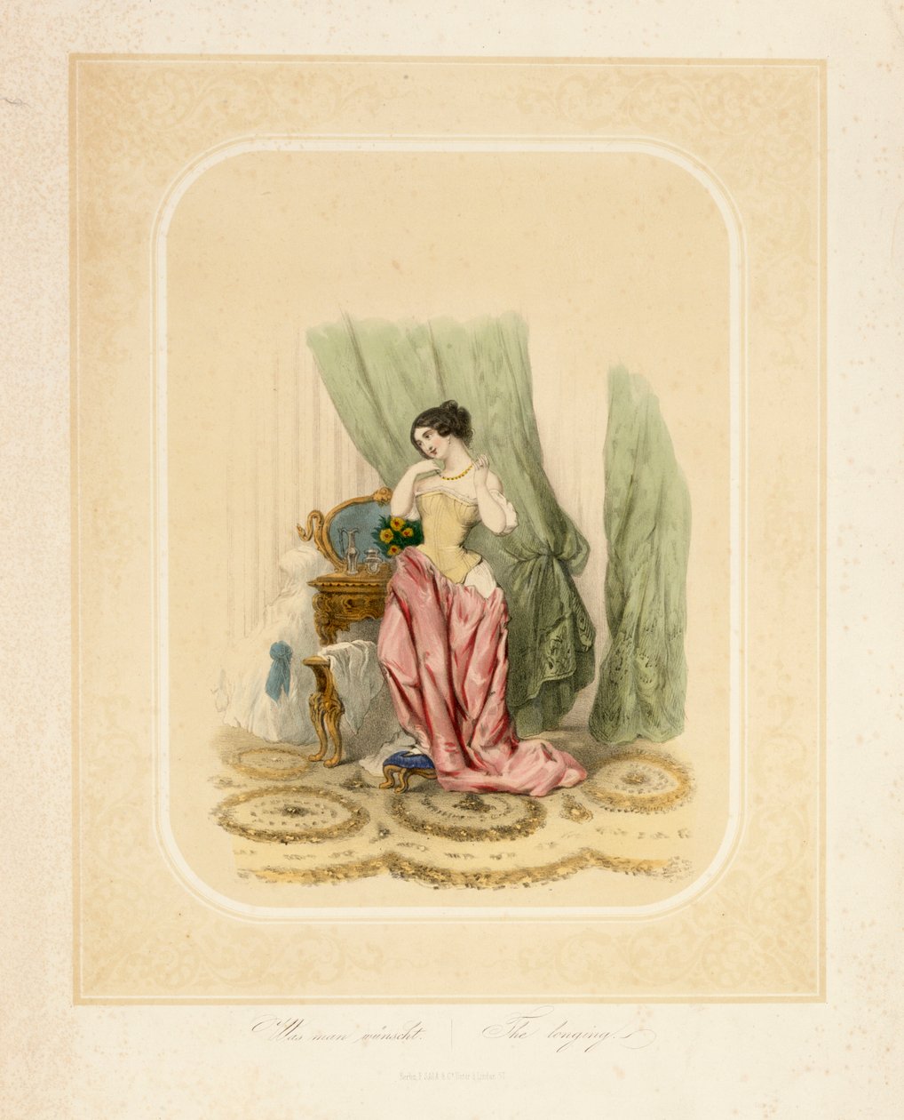 Uma senhora elegante em sua penteadeira, impressa por F. Sala & Co, Berlim, c.1850 de German School