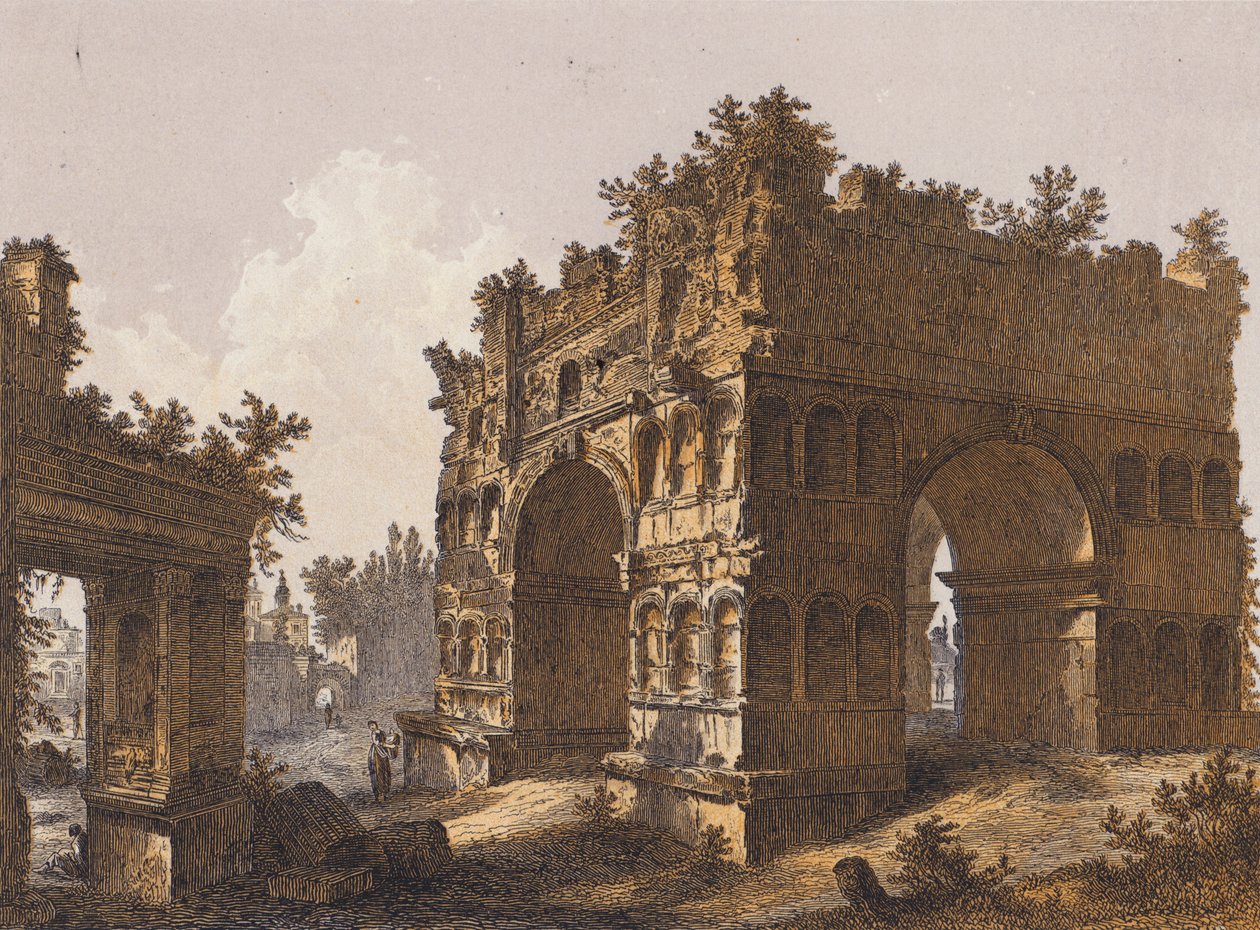 Arco de Jano, Roma (litografia a cores) de German School