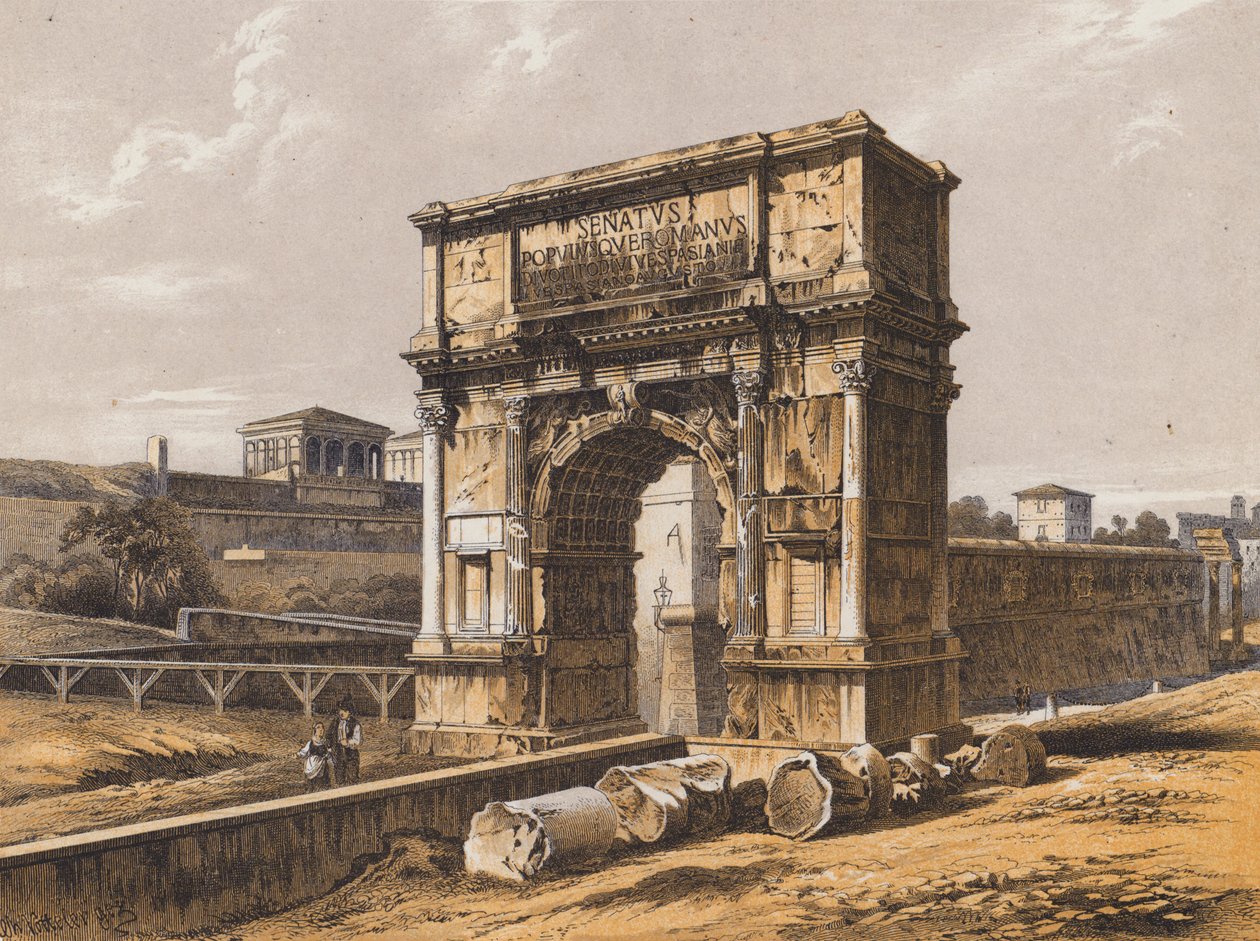 Arco de Tito, Roma (litografia a cores) de German School