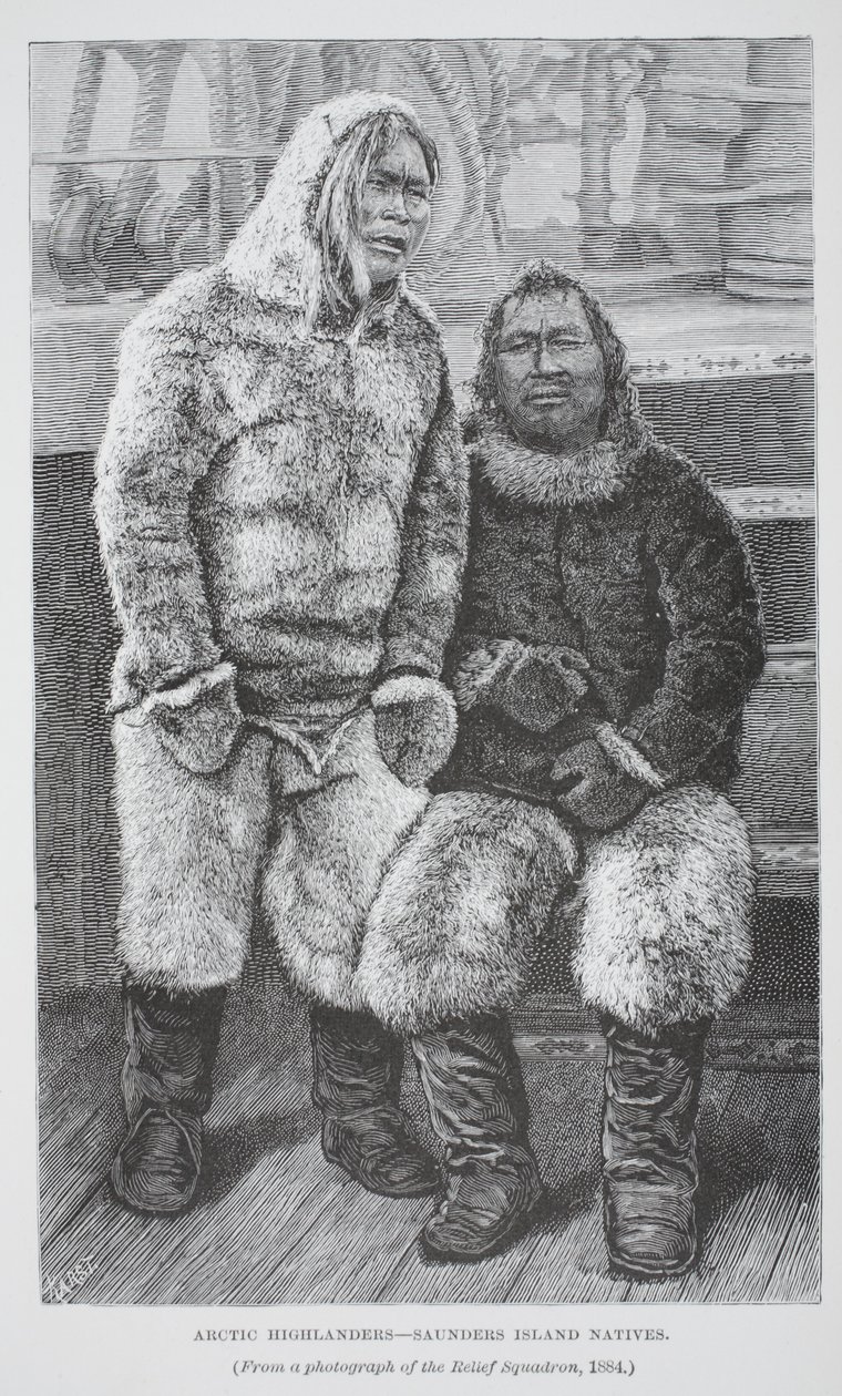 Highlanders do ártico - nativos da ilha de Saunders, bar. Londres 1886 (gravura) de German School