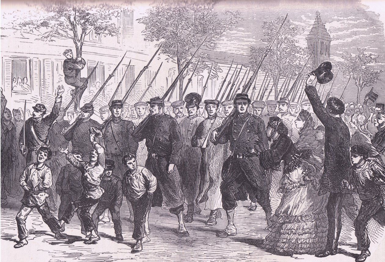 Chegada em Paris dos prisioneiros prussianos após a batalha antes de Bagneun, Cassells História da Guerra entre a França e a Alemanha publicada por Cassell and Company Limited, c.1890 (litho) de German School