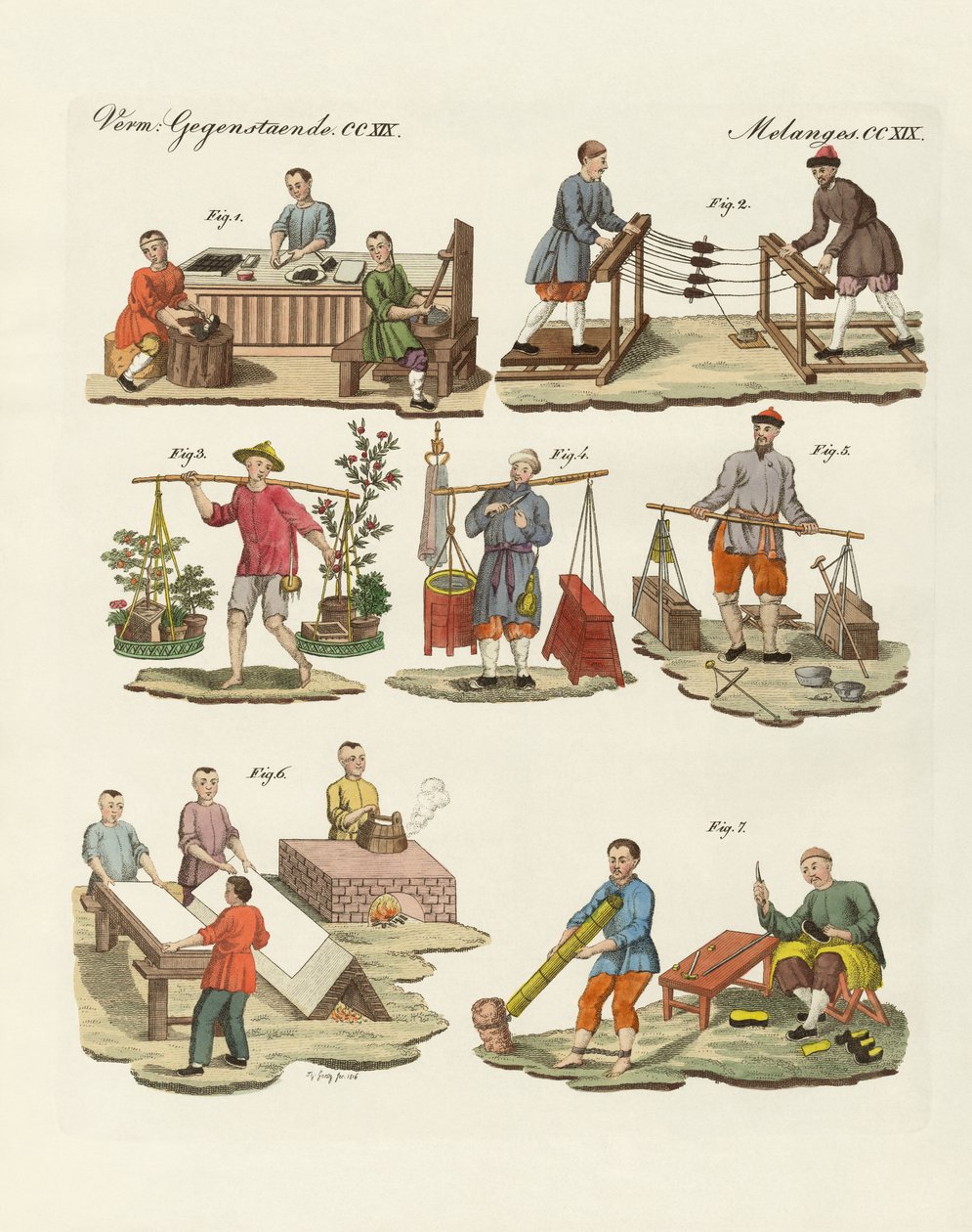 Artes e trabalhos manuais na China (gravura a cores) de German School