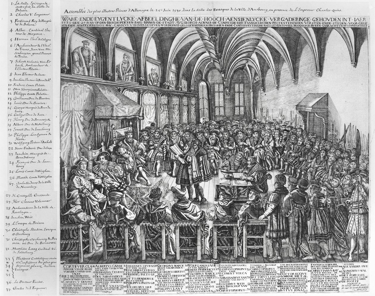 Assembléia dos Príncipes mais Ilustres da Alemanha, na Sala do Bispo, Augsbourg, na presença de Carlos V (1500-58) em 25 de junho de 1530 de German School