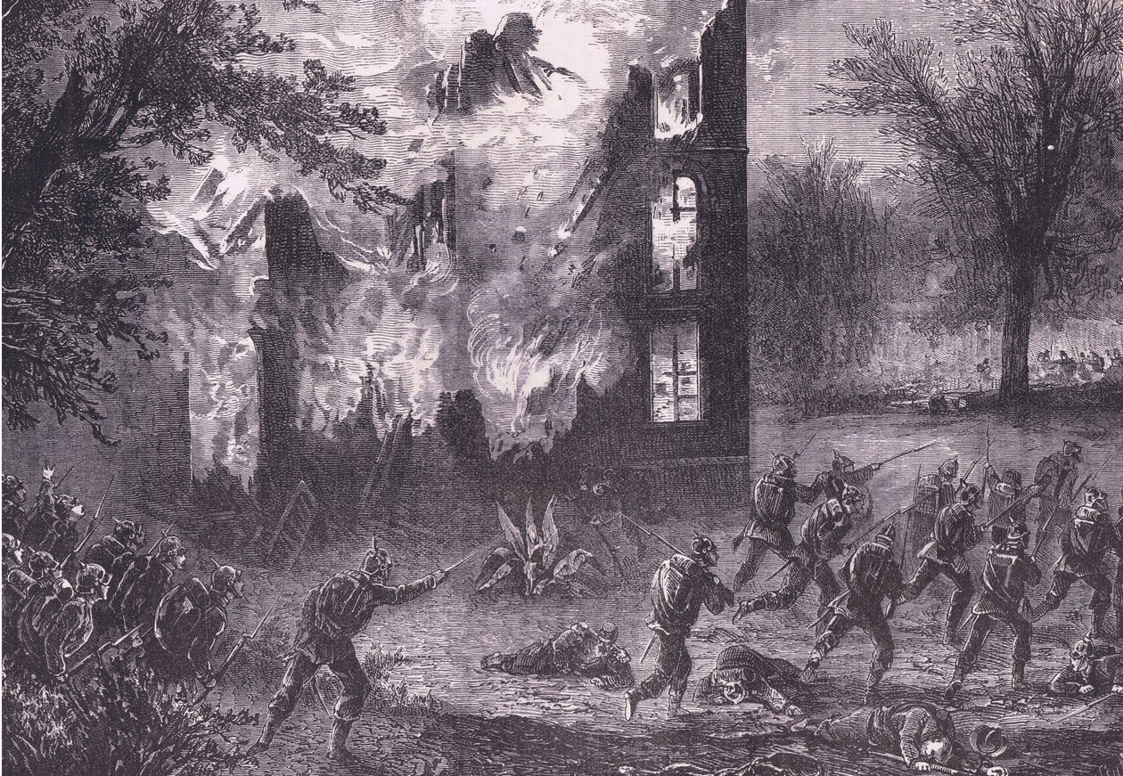 Ataque a uma posição francesa avançada, Cassells History of the War between France and Germany publicado por Cassell and Company Limited, c.1890 (litho) de German School