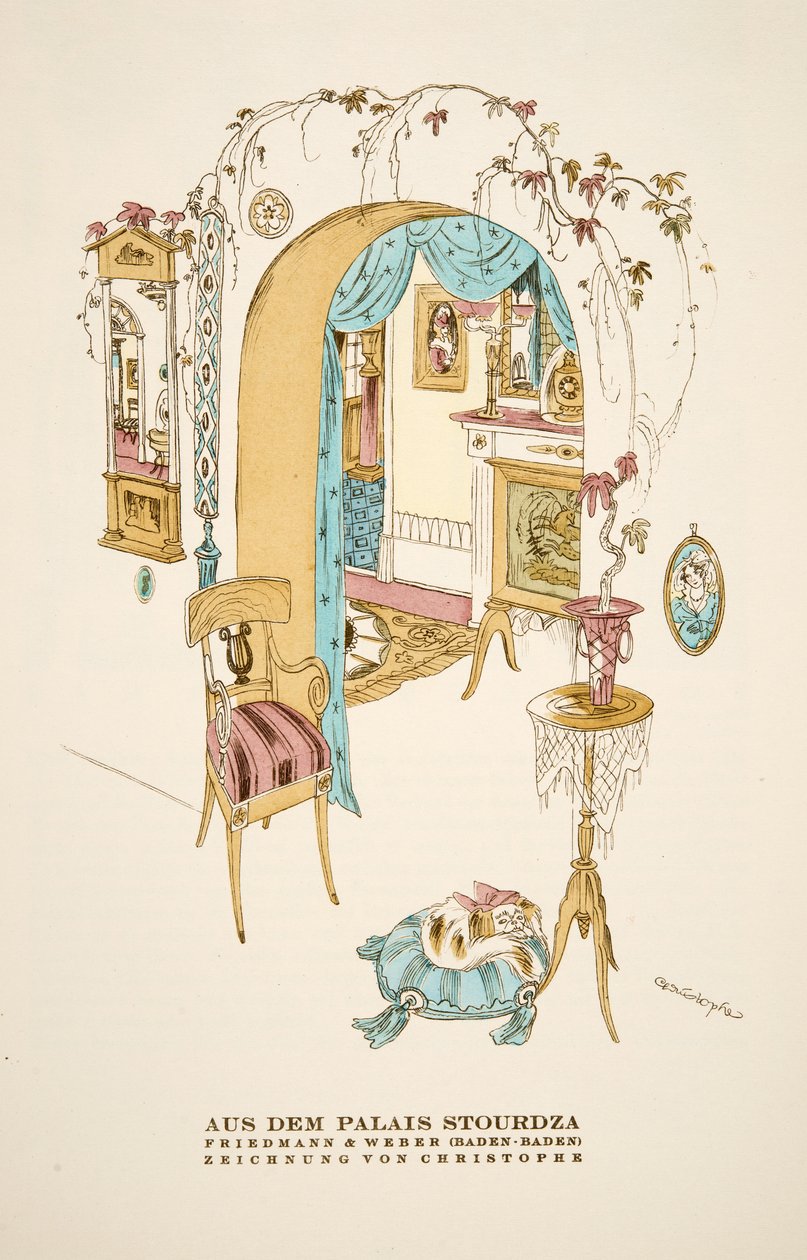 "Aus dem Palais Stourdza", anúncio de Friedmann  Weber (Baden-Baden)", de Styl, pub.1922 (gravura em pochoir) de German School