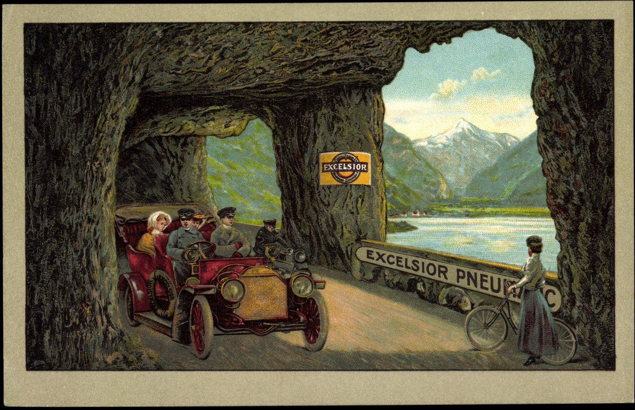 Automóvel em túnel, Excelsior Pneumatics (litografia) de German School