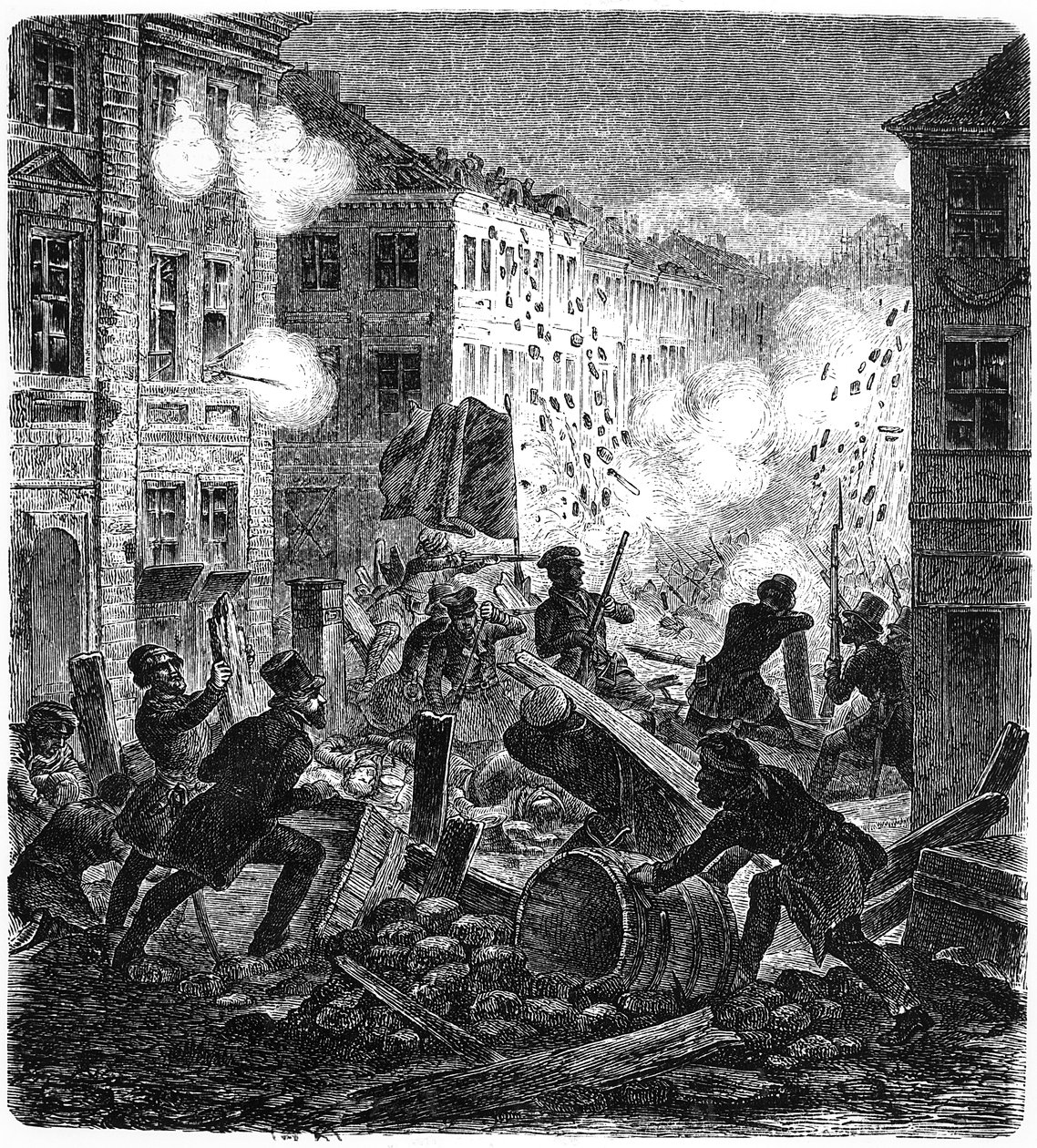 Barricadas em Berlim durante a Revolução Alemã de 1848 de German School