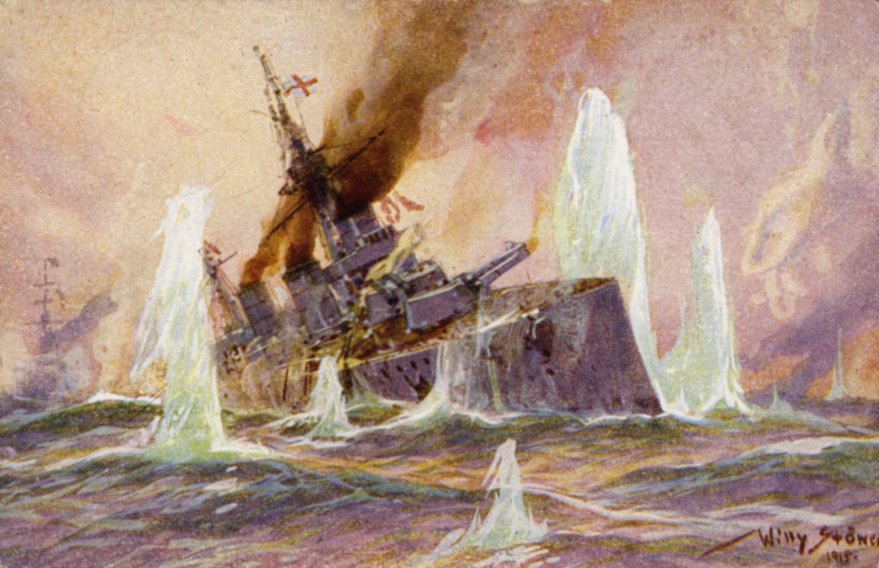 Batalha de Dogger Bank, Primeira Guerra Mundial, 24 de janeiro de 1915 (litografia a cores) de German School